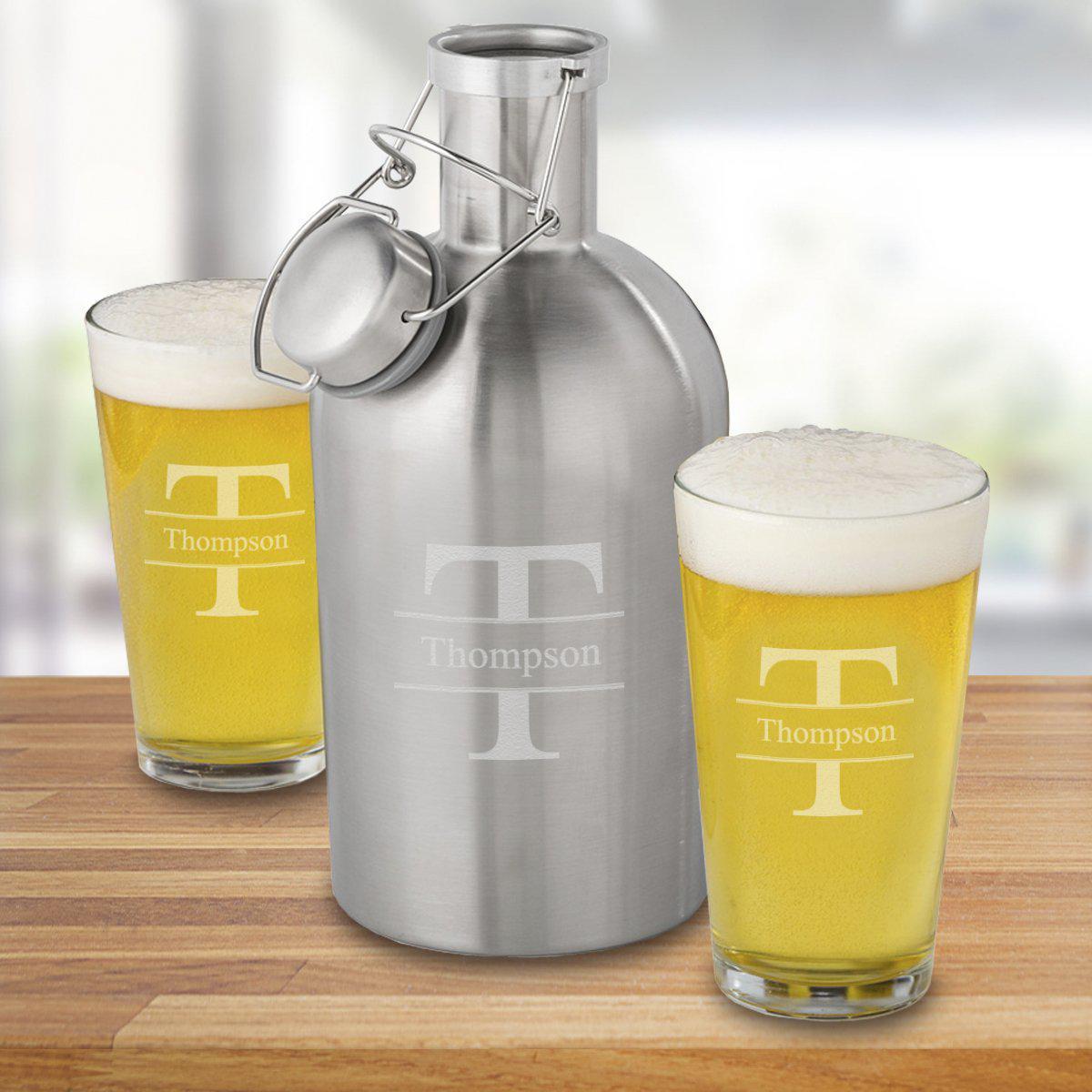 64 oz. Stainless Steel Personalized Growler Set with 2 Pub Glasses