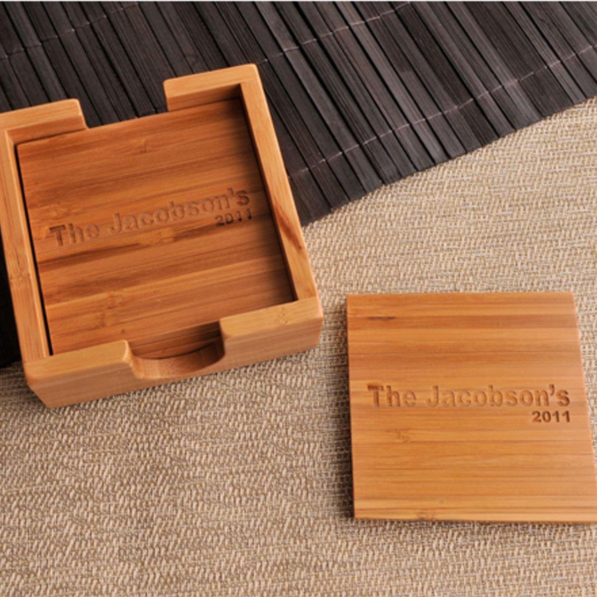 Custom Bamboo Coasters - Set of 4 with Coaster Box