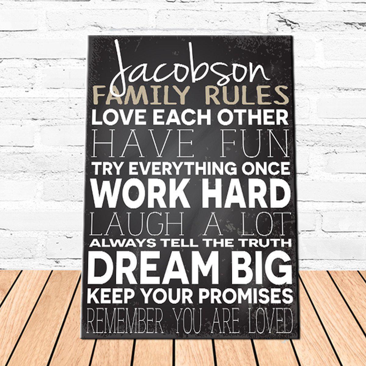 Family Love Rules Canvas Sign