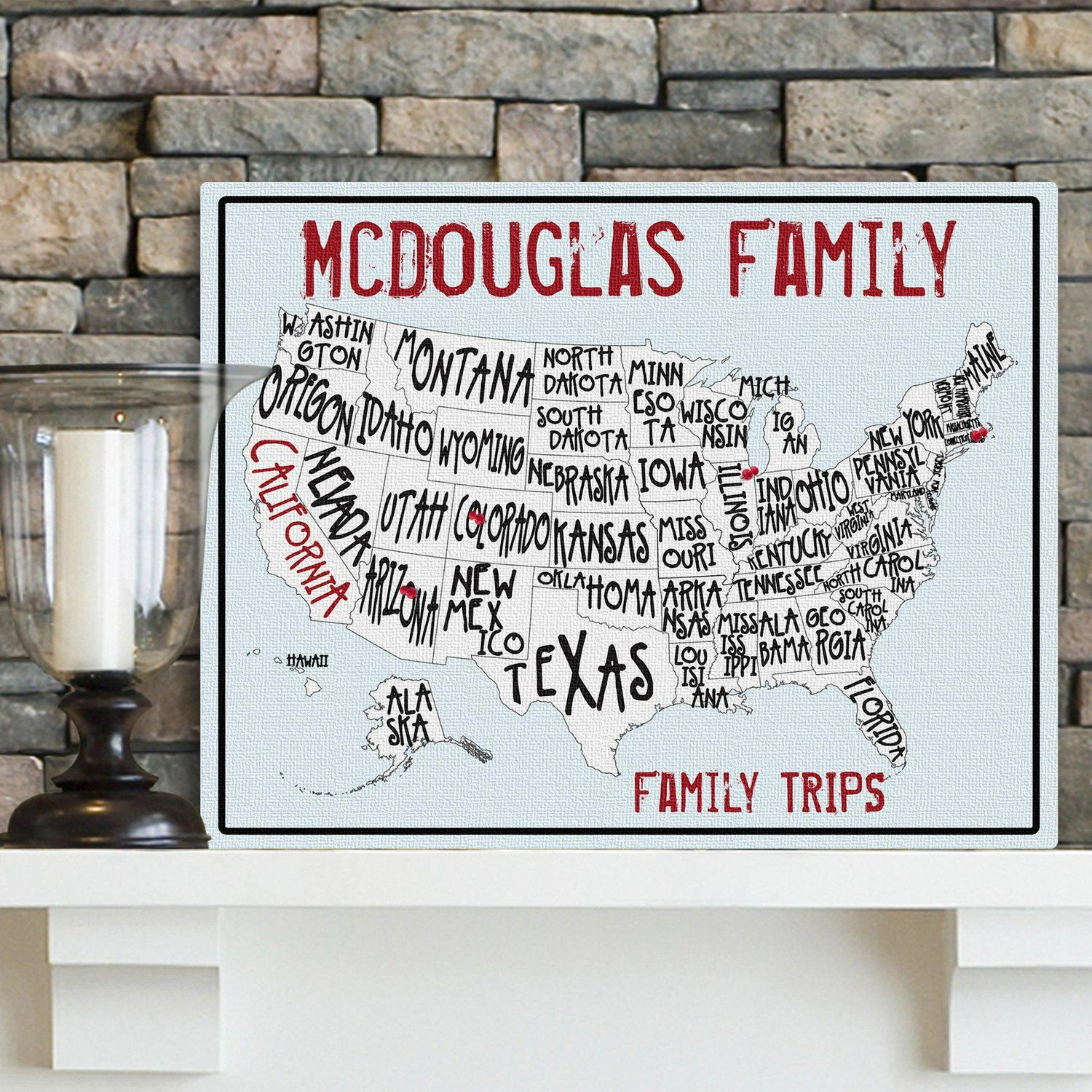 Family Travel Map Canvas Sign - Sea to Shining Sea