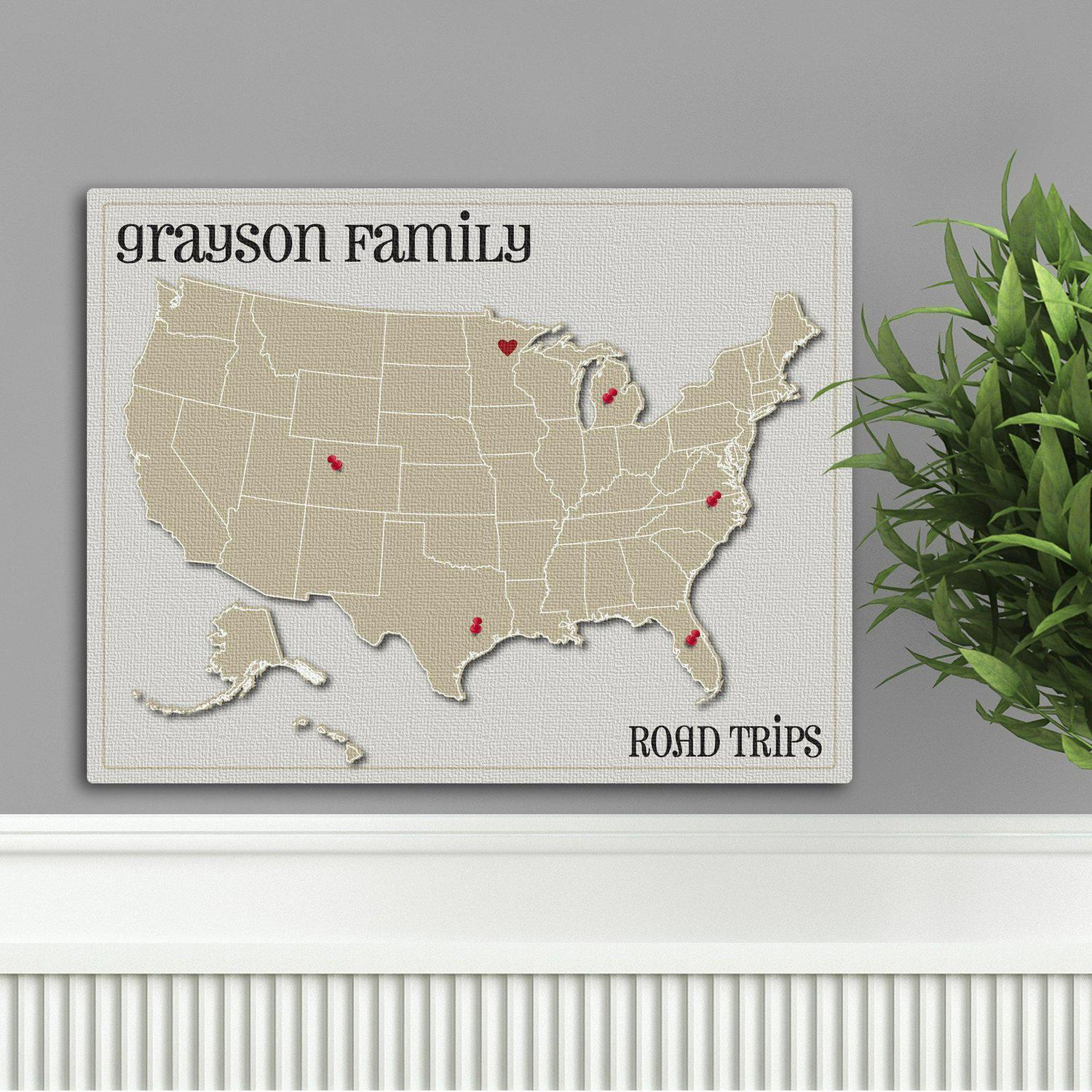 Family Travel Map Canvas Sign - Heart at Home