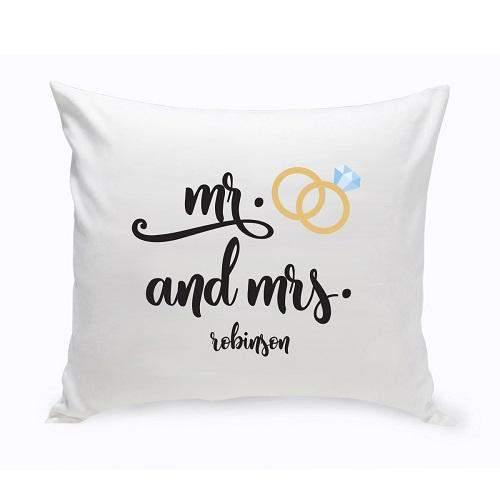 Mr. and Mrs. Wedding Ring Throw Pillow