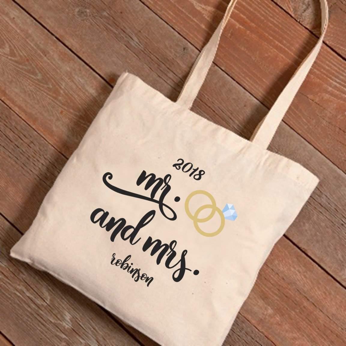 Mr. and Mrs. Wedding Rings Canvas Tote