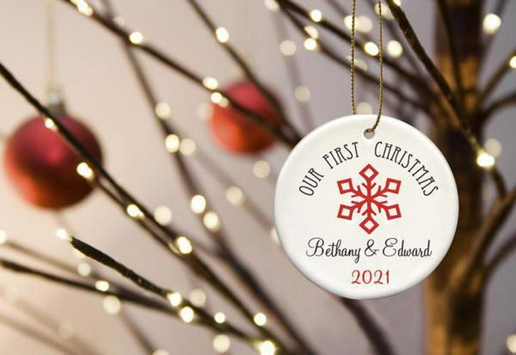 Our First Christmas Personalized Ceramic Ornament for Couples