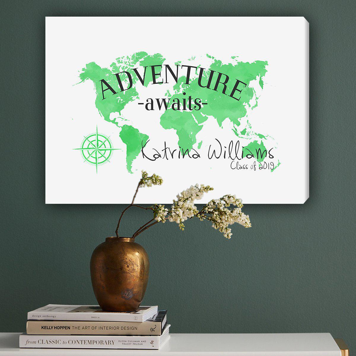 Personalized Adventure Awaits Canvas Map Wall Art