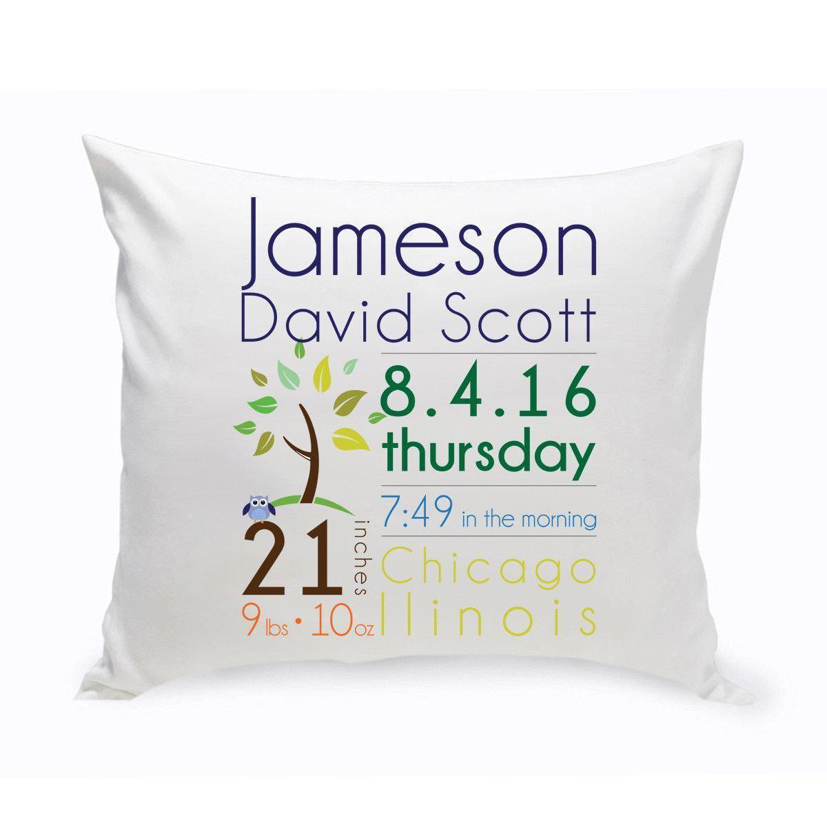 Personalized Baby Boy Birth Announcement Throw Pillow