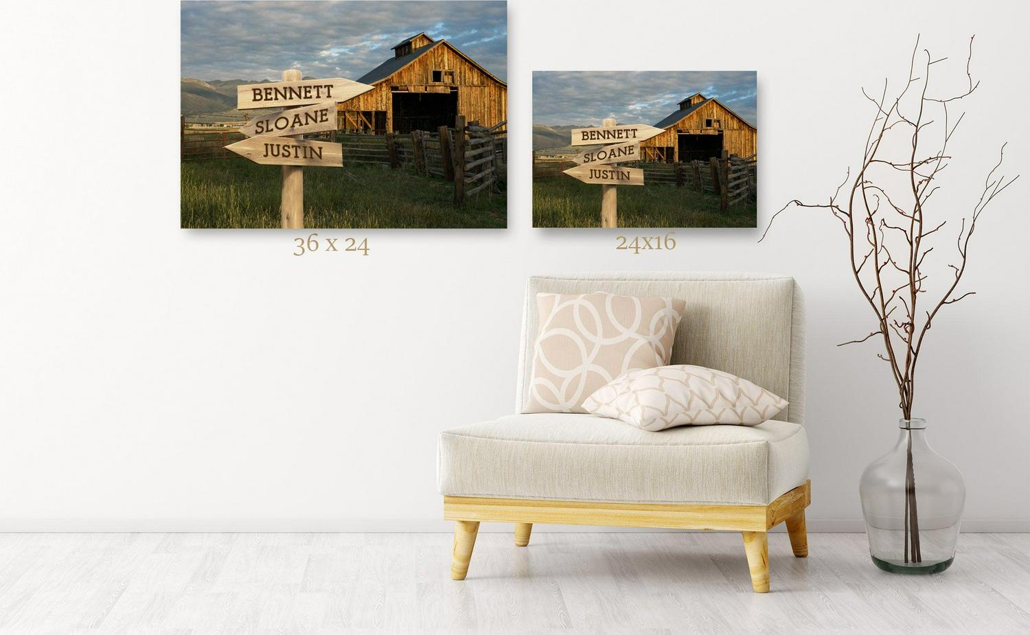 Personalized Barn Canvas Print with Family Names