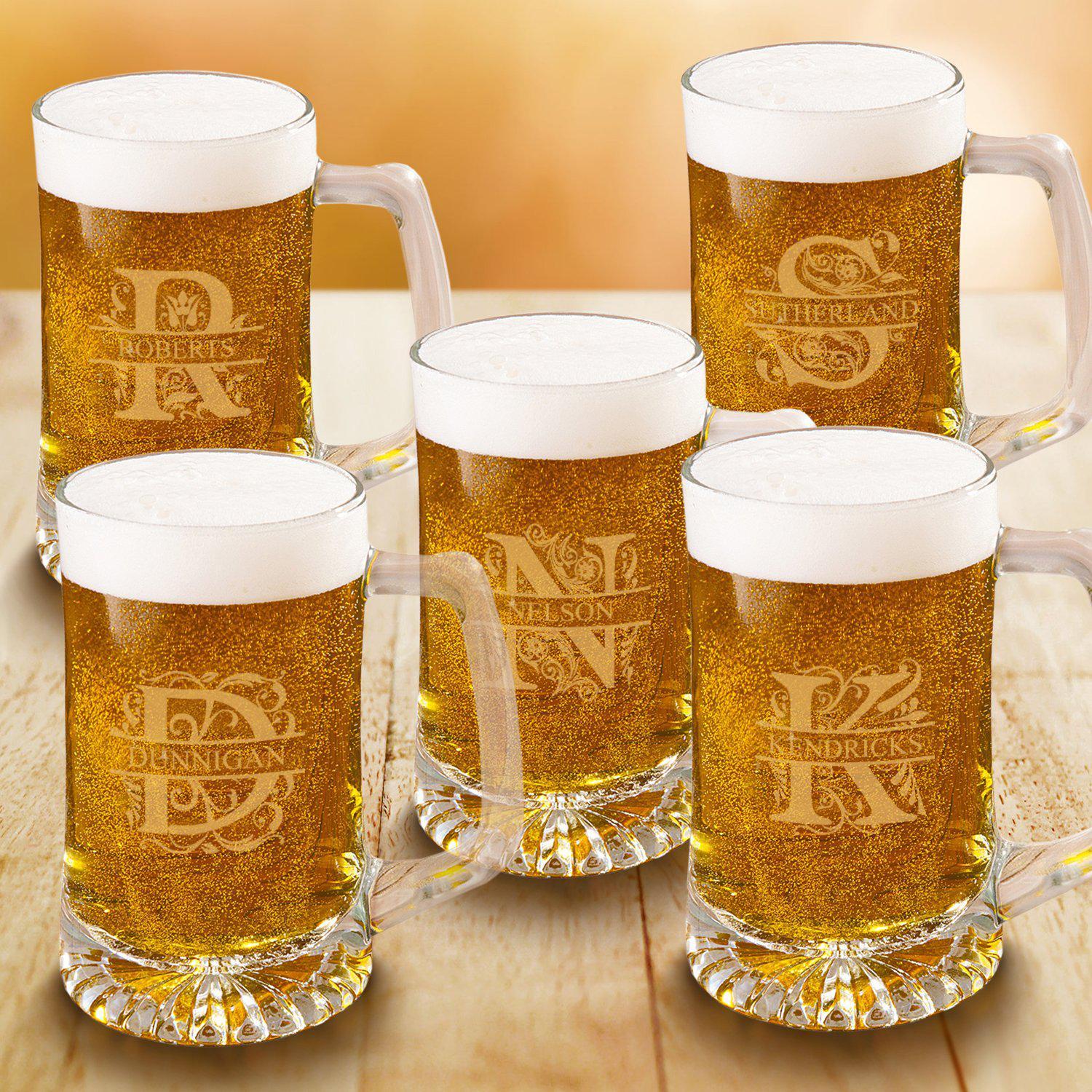 Personalized Beer Stein Set of 5 - 25 oz. Sports Mugs for Groomsmen
