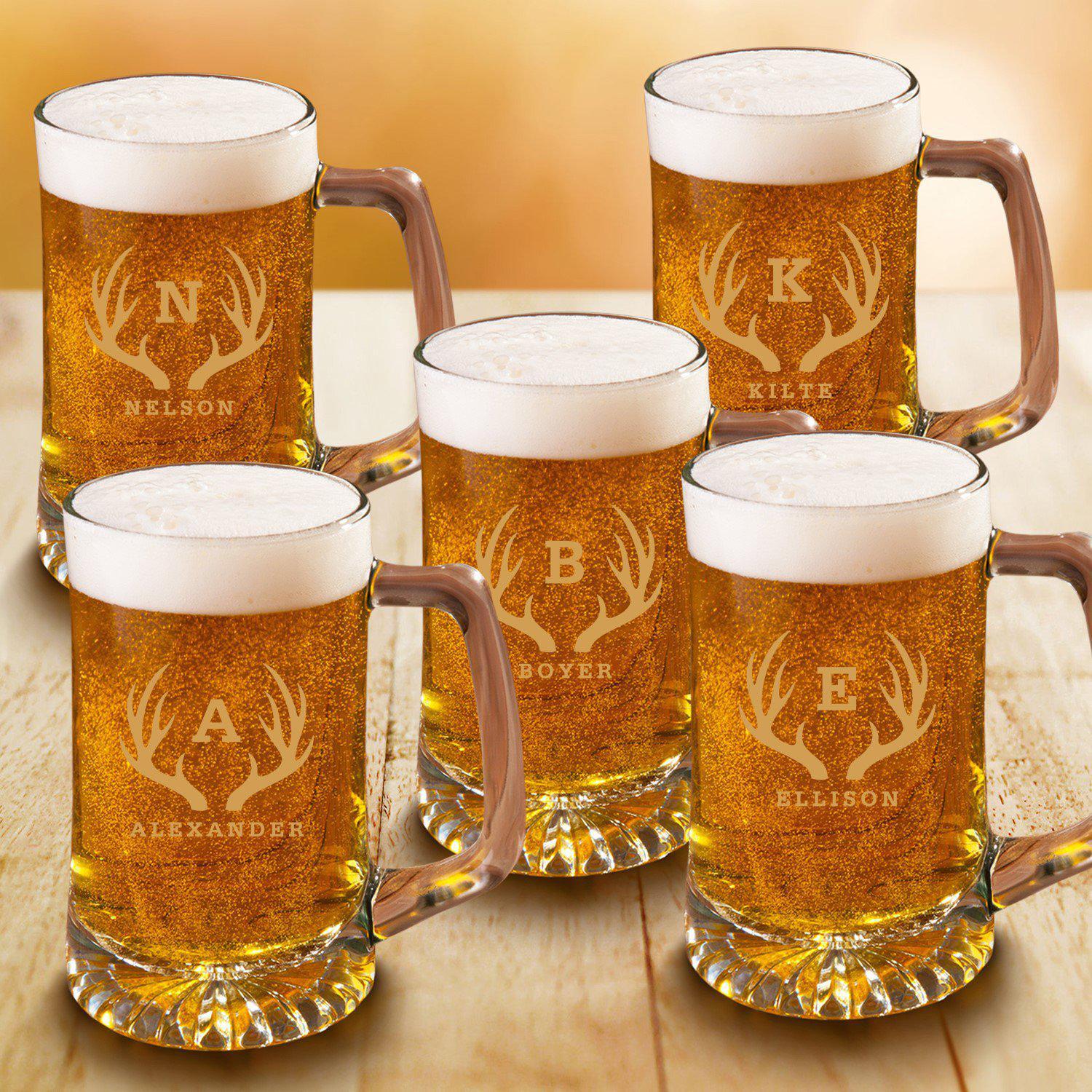 Personalized Beer Stein Set of 5 - 25 oz. Sports Mugs for Groomsmen