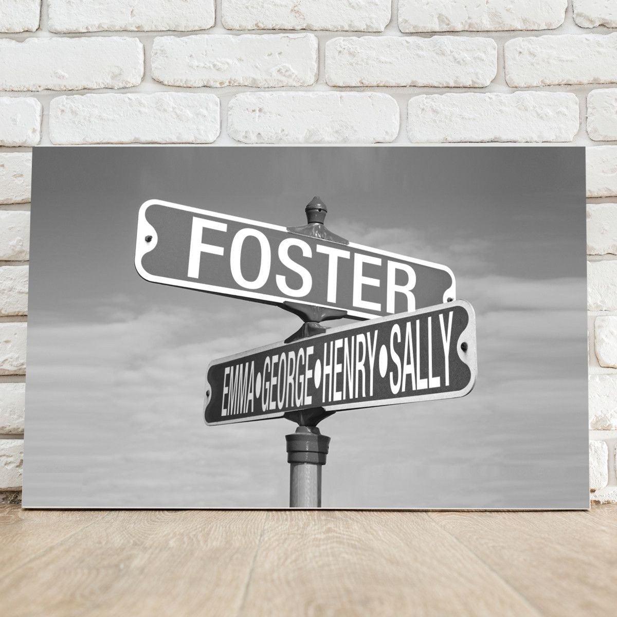 Personalized Black and White Intersection Street Sign - Canvas