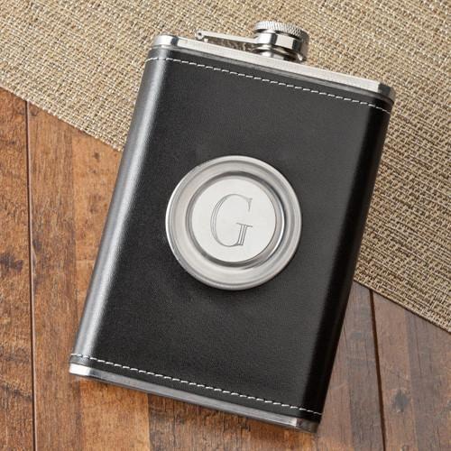 Personalized Folding Flask and Shot Glass - Leather - 8 oz.