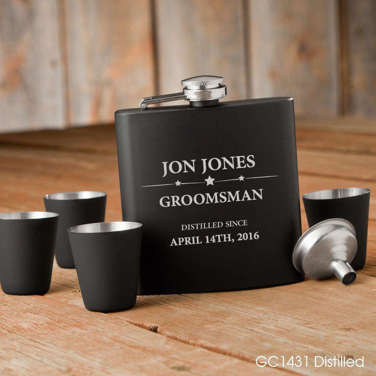 Personalized Groomsmen Black Flask Set