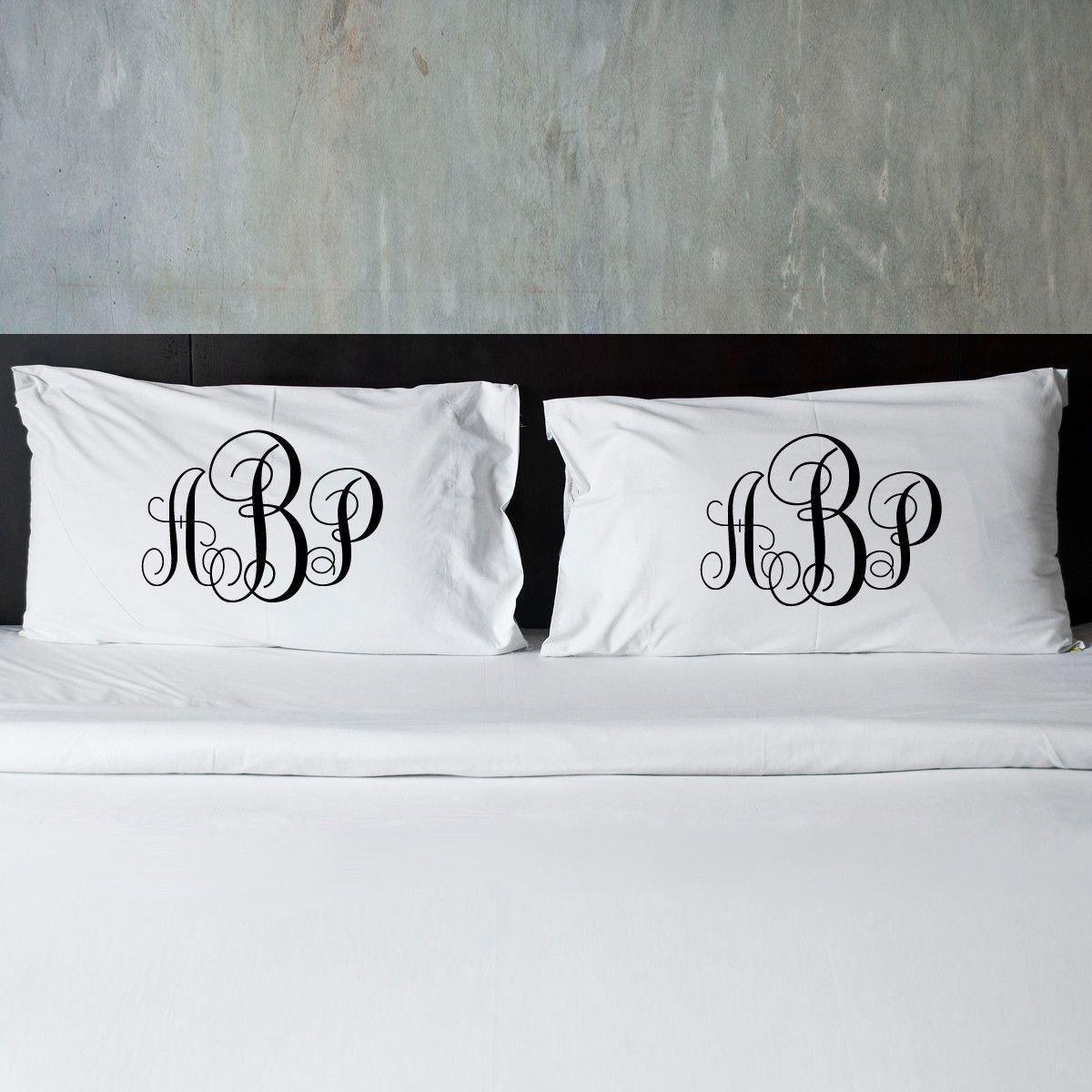Personalized Interlocking Monogram Pillow Cases for Couples
