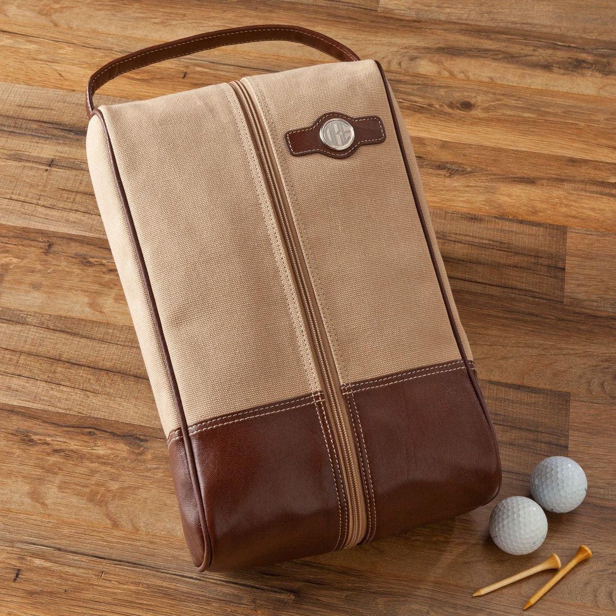 Personalized Leather and Canvas Golf Shoe Bag