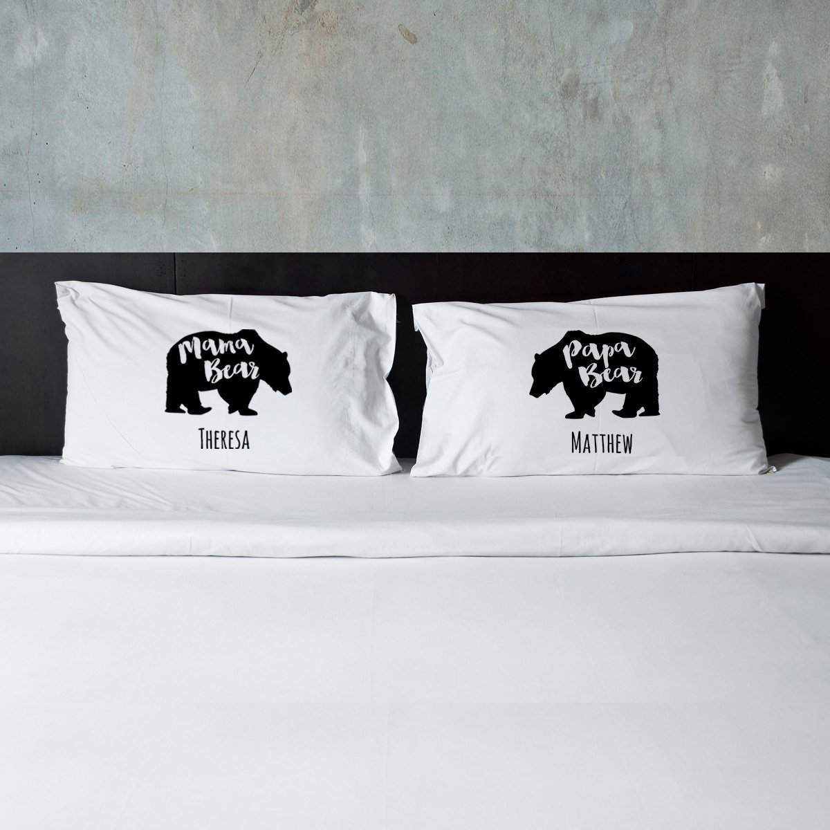 Personalized Mama Bear and Papa Bear Couples Pillow Case Set