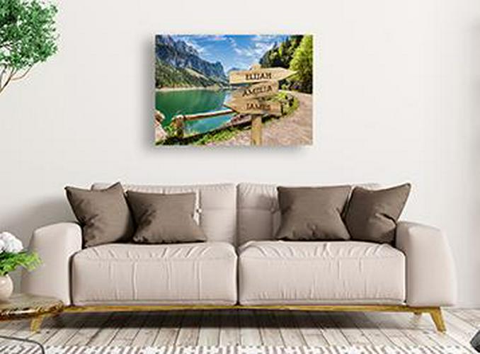 Personalized Mountain Lake Canvas Print with Family Names