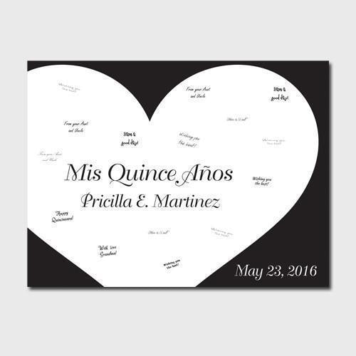 Personalized Quinceanera Guestbook Canvas -Black and White
