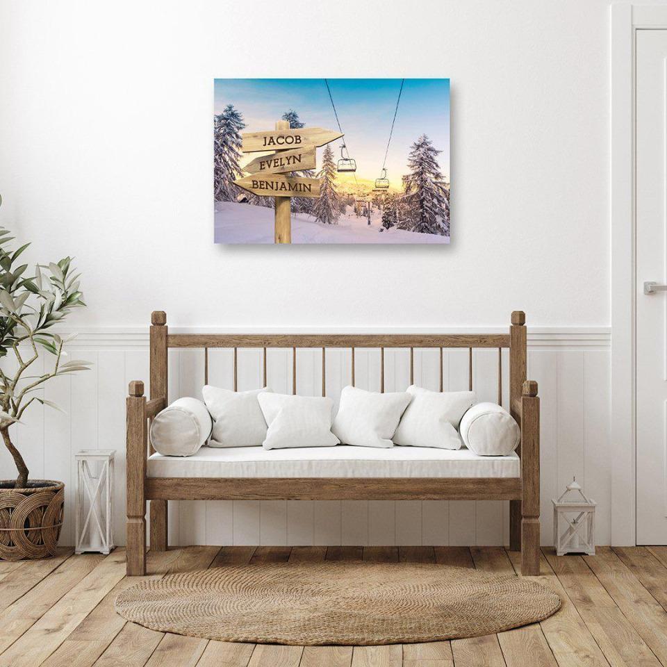 Personalized Ski Lift Canvas Print with Family Names