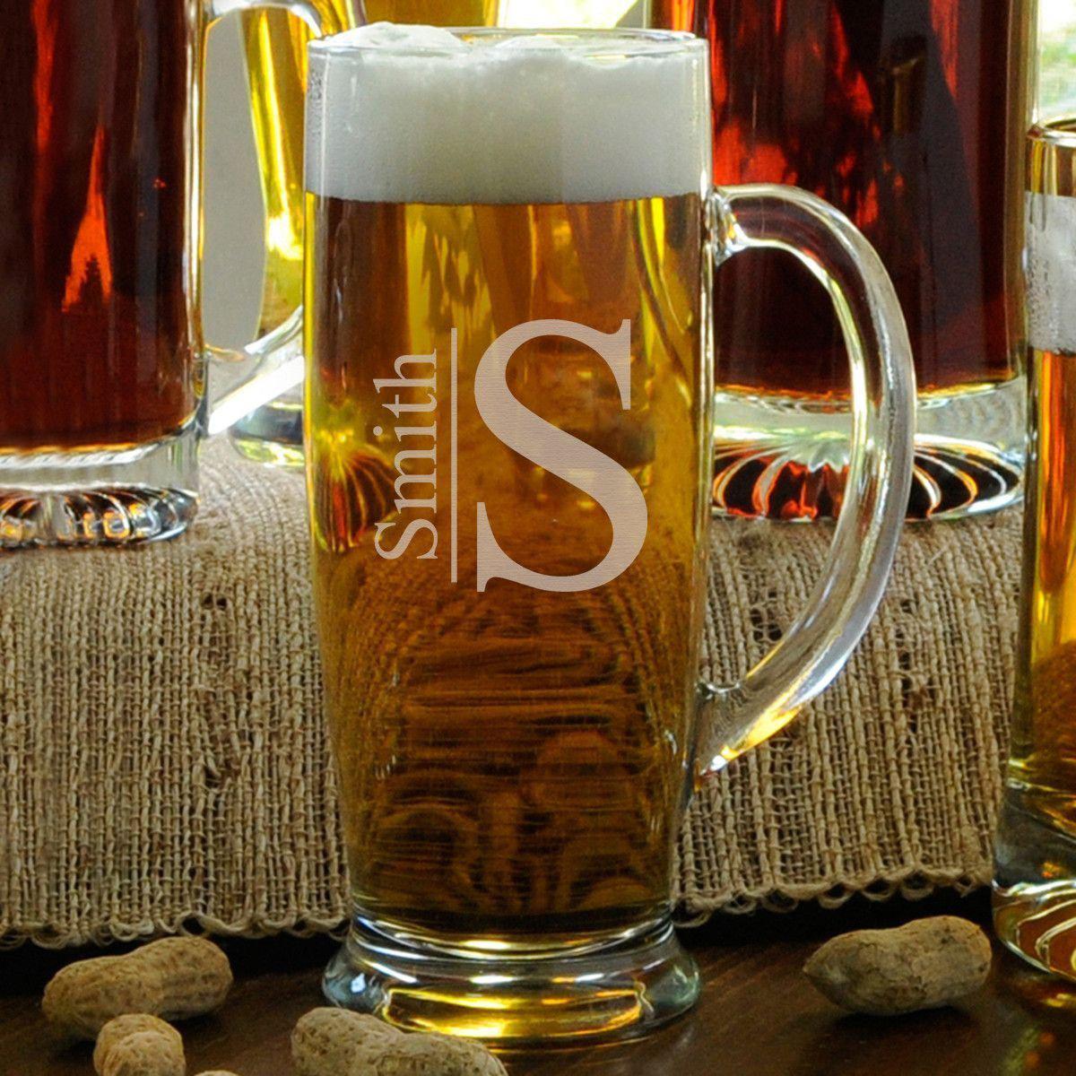 Personalized Slim Beer Mugs - 18 oz. - Monogram