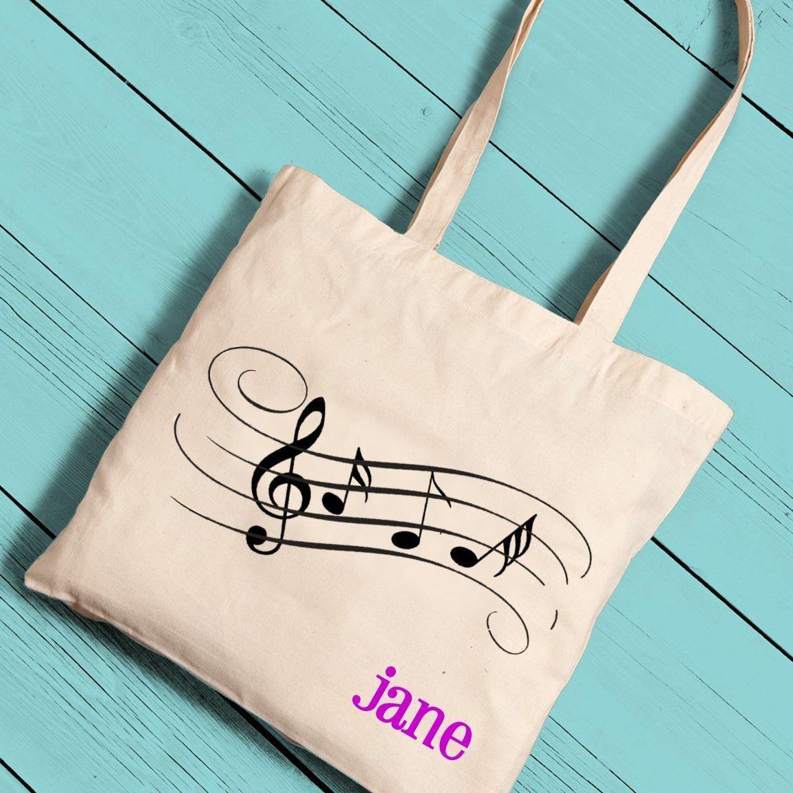 Personalized Tote Bags - Music Notes - Canvas - Lightweight