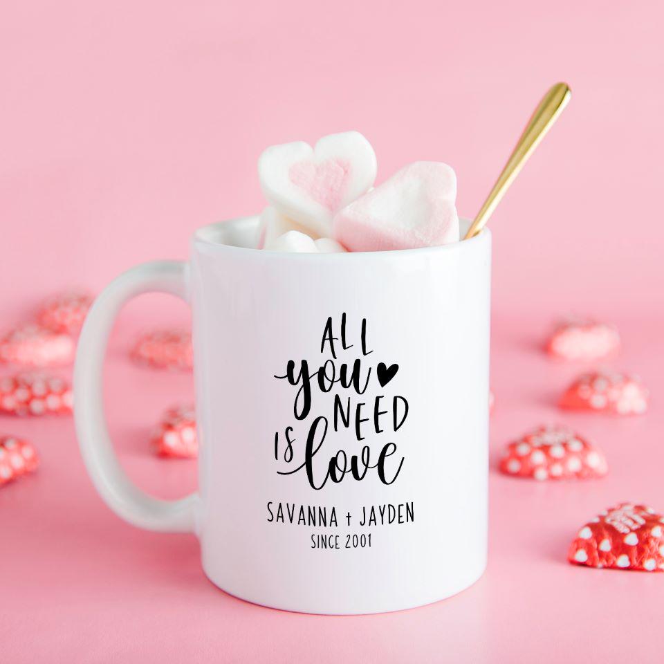 Personalized Valentines Day Mugs - Calligraphy Designs