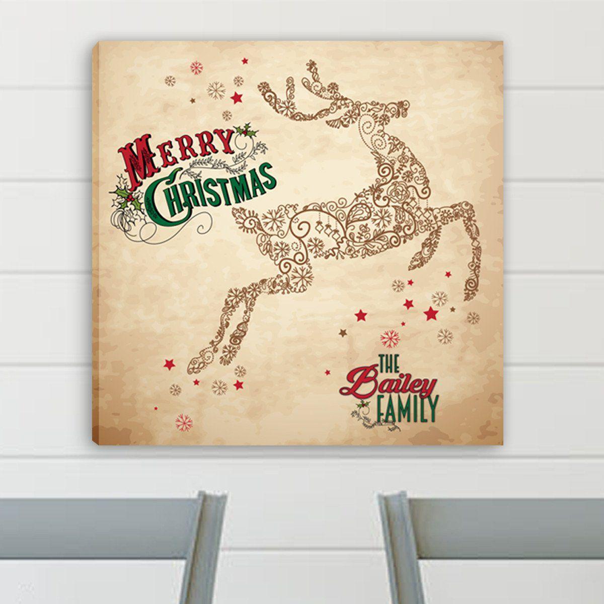 Personalized Vintage Reindeer Canvas Print