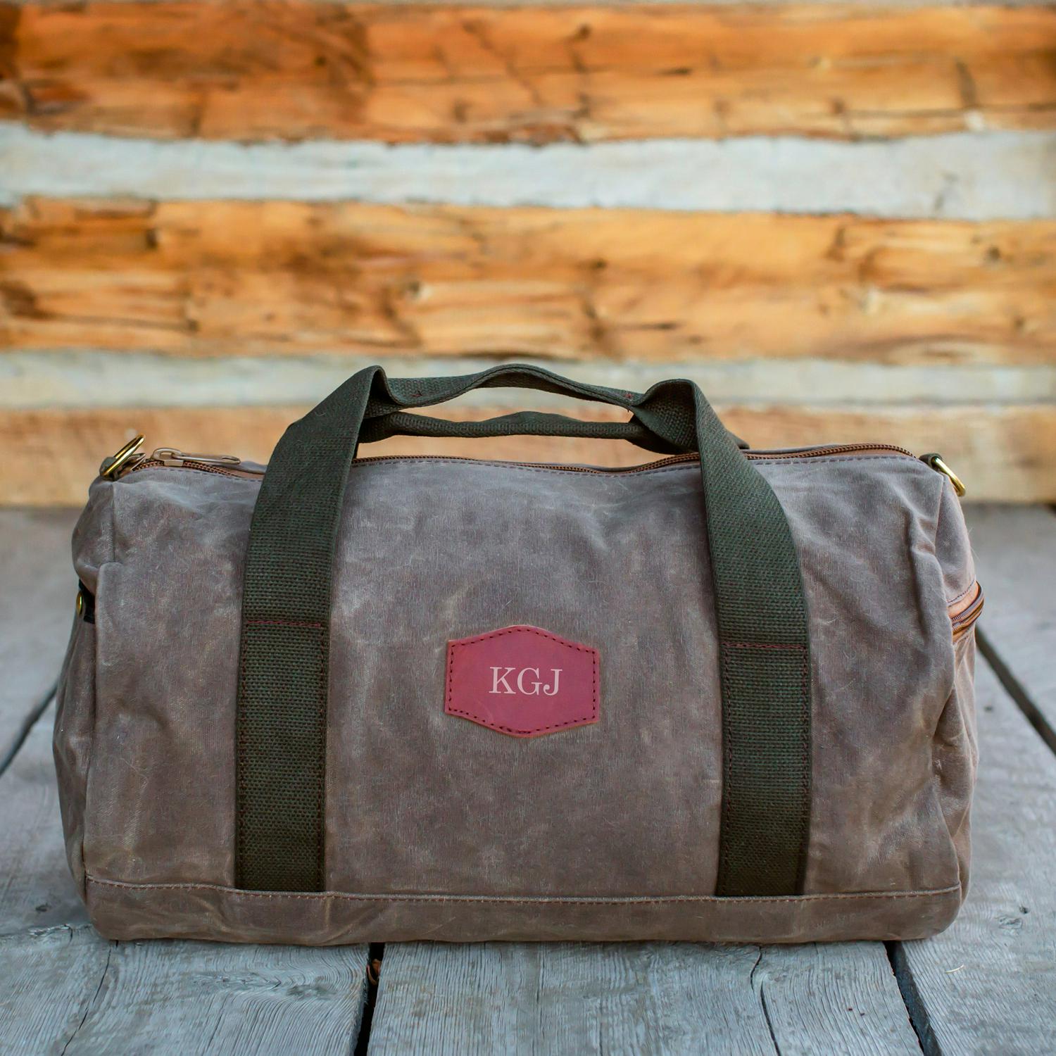 Personalized Waxed Canvas Field Tan Duffle Bag