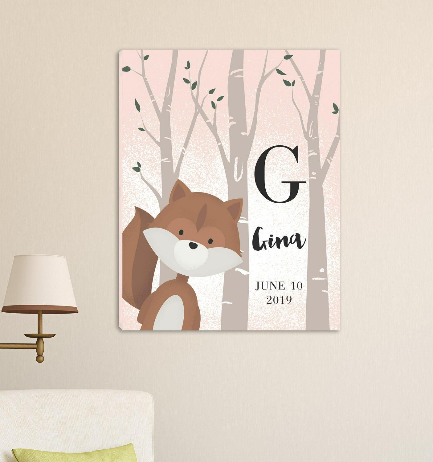 Personalized Woodland Animal Canvas - Pink or Blue