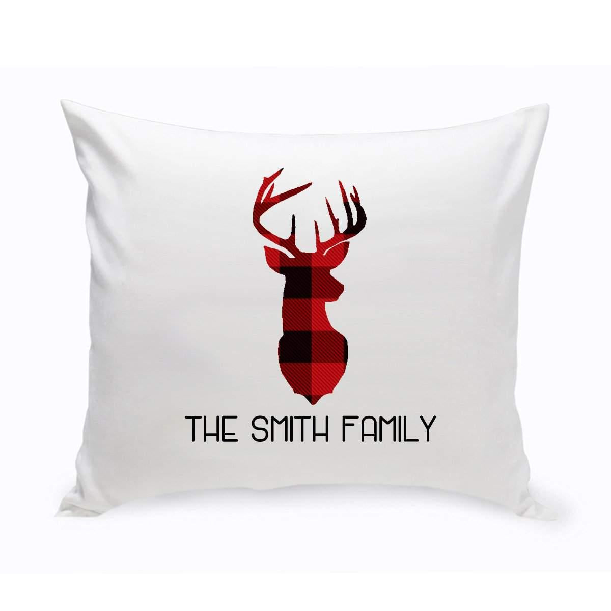 Red and Black Plaid Deer Throw Pillow