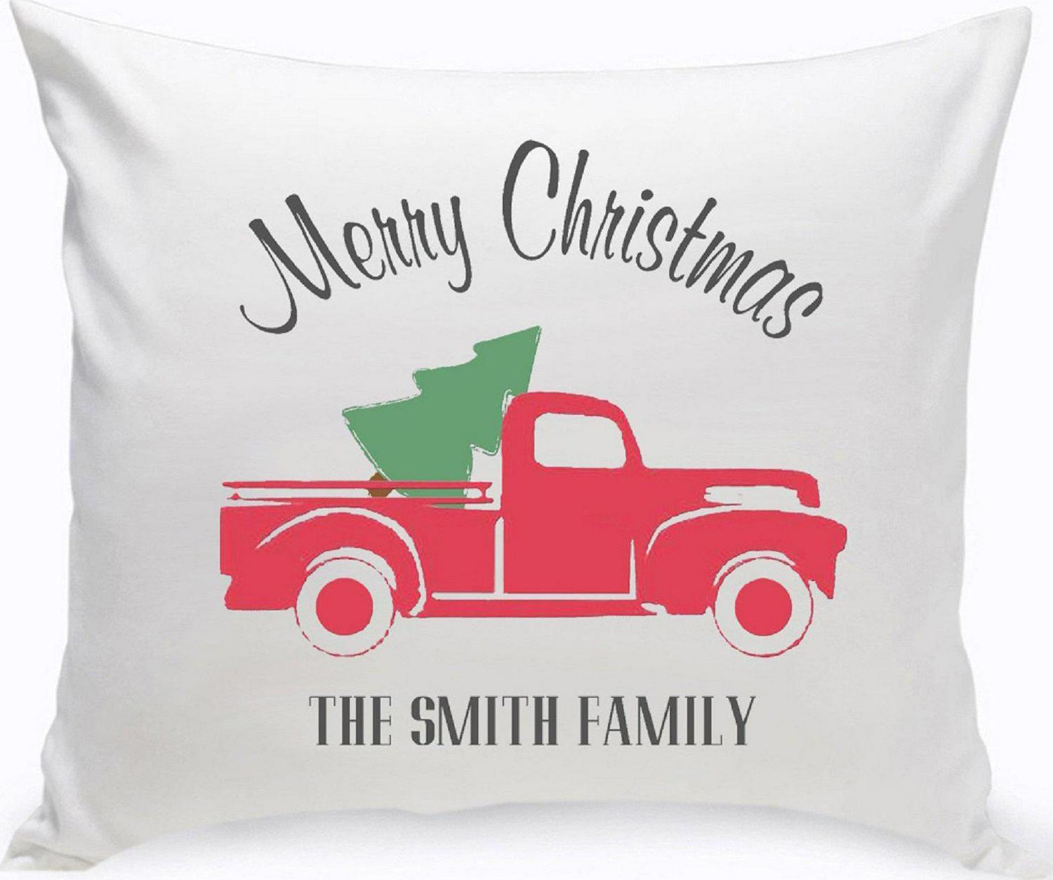 Red Christmas Truck Throw Pillow