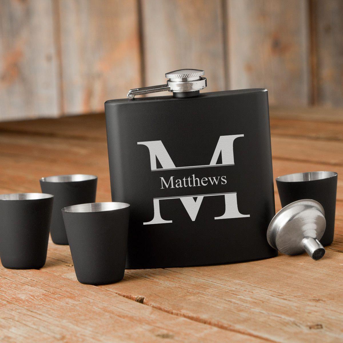 Black Flask Set - Flask and 4 Shot Glasses