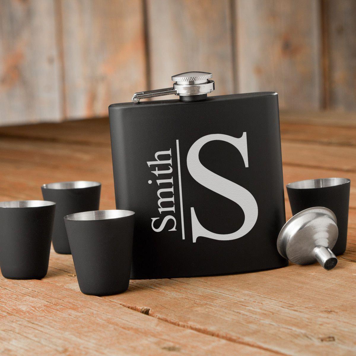 Black Flask Set - Flask and 4 Shot Glasses