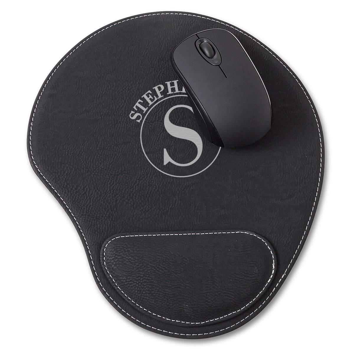 Black Vegan Leather Personalized Mouse Pad