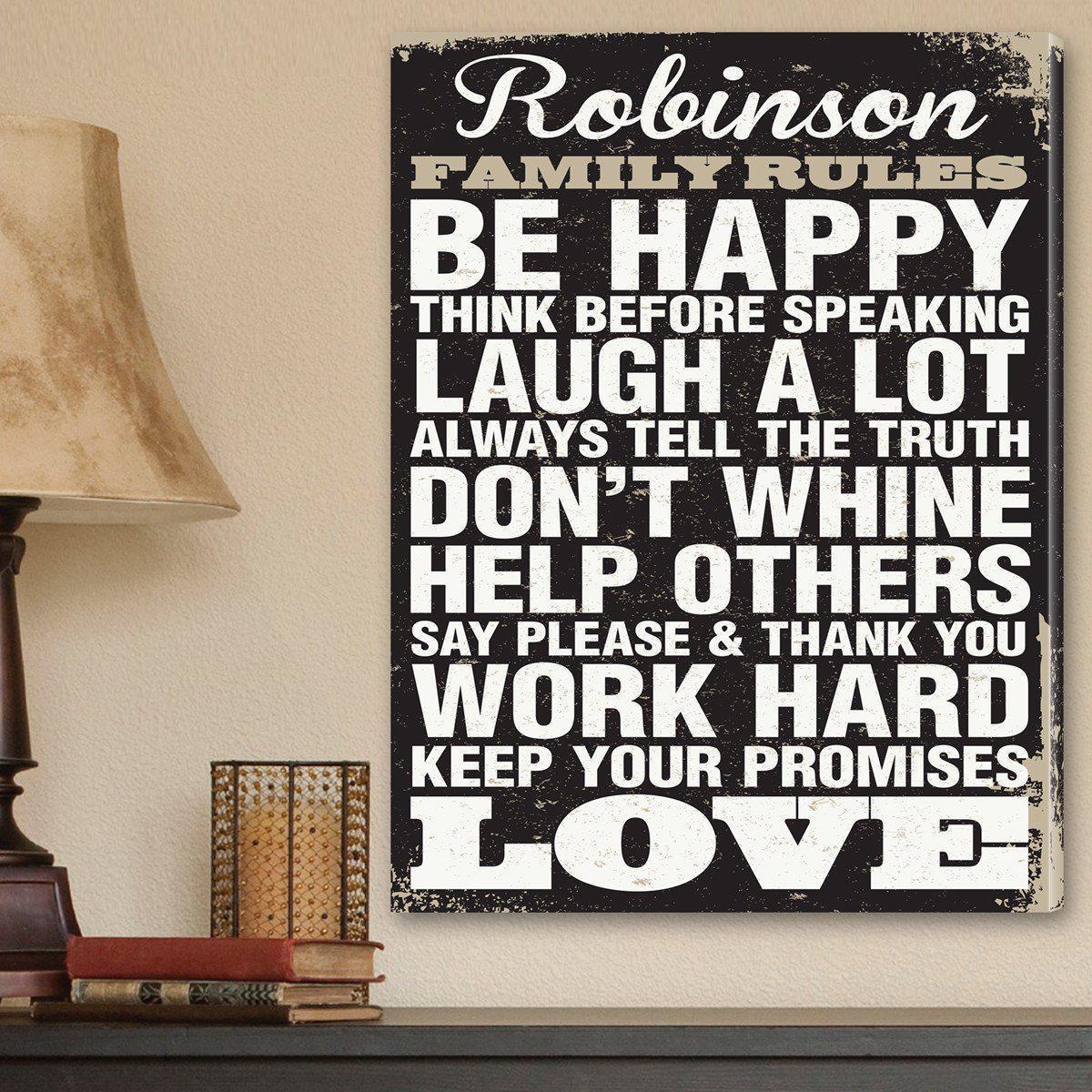 Family Rules Canvas Print - Black