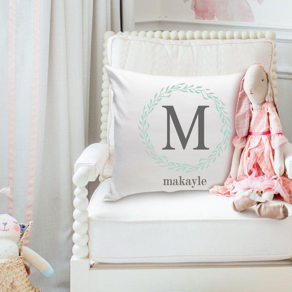 Girls Name Personalized Throw Pillow - Wreath