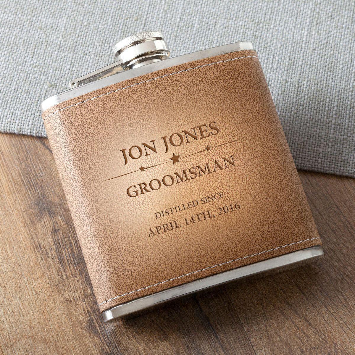 Groomsmen Tan Hide Stitched Flask