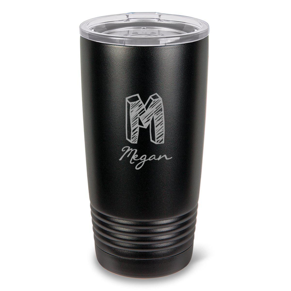 Monogrammed Hsavk 20 oz. Black Matte Double Wall Insulated Tumbler - All