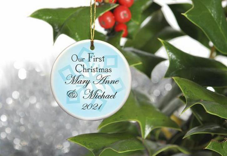 Our First Christmas Personalized Ceramic Ornament for Couples