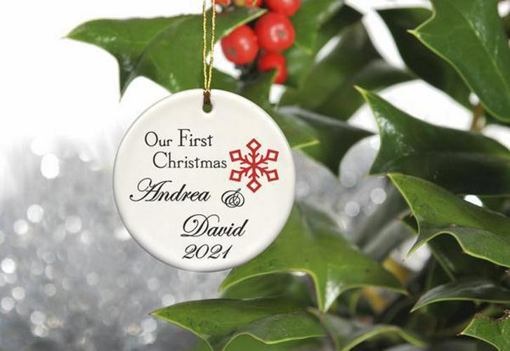 Our First Christmas Personalized Ceramic Ornament for Couples