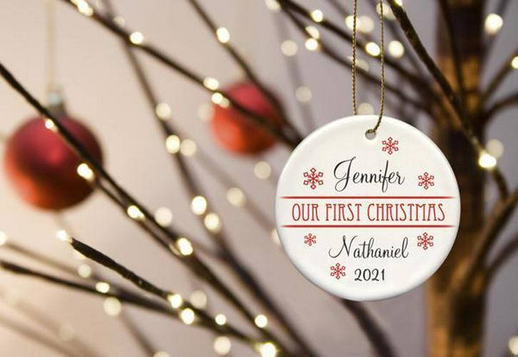 Our First Christmas Personalized Ceramic Ornament for Couples