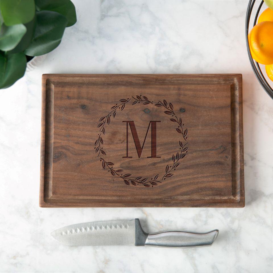 Personalized 8x12 Walnut Cutting Boards with Juice Grooves - Monogram