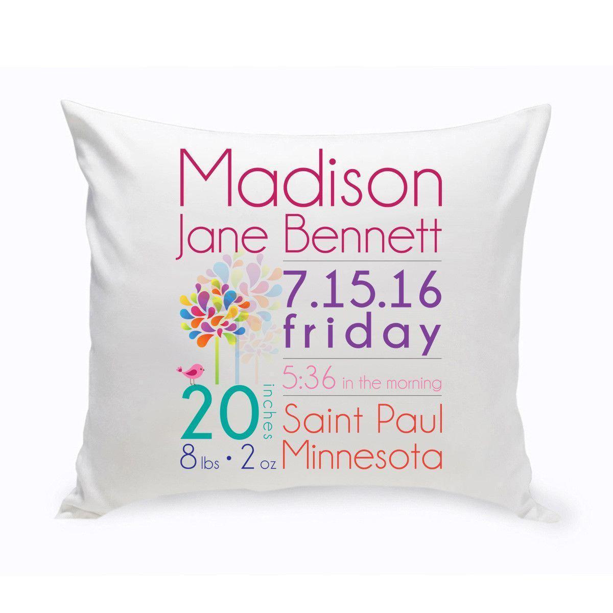 Personalized Baby Girl Announcement Throw Pillow