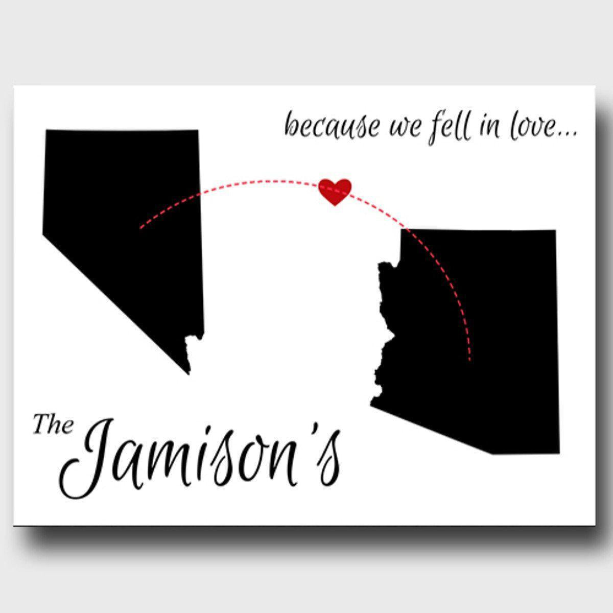 Personalized Because We Fell In Love State Canvas Sign