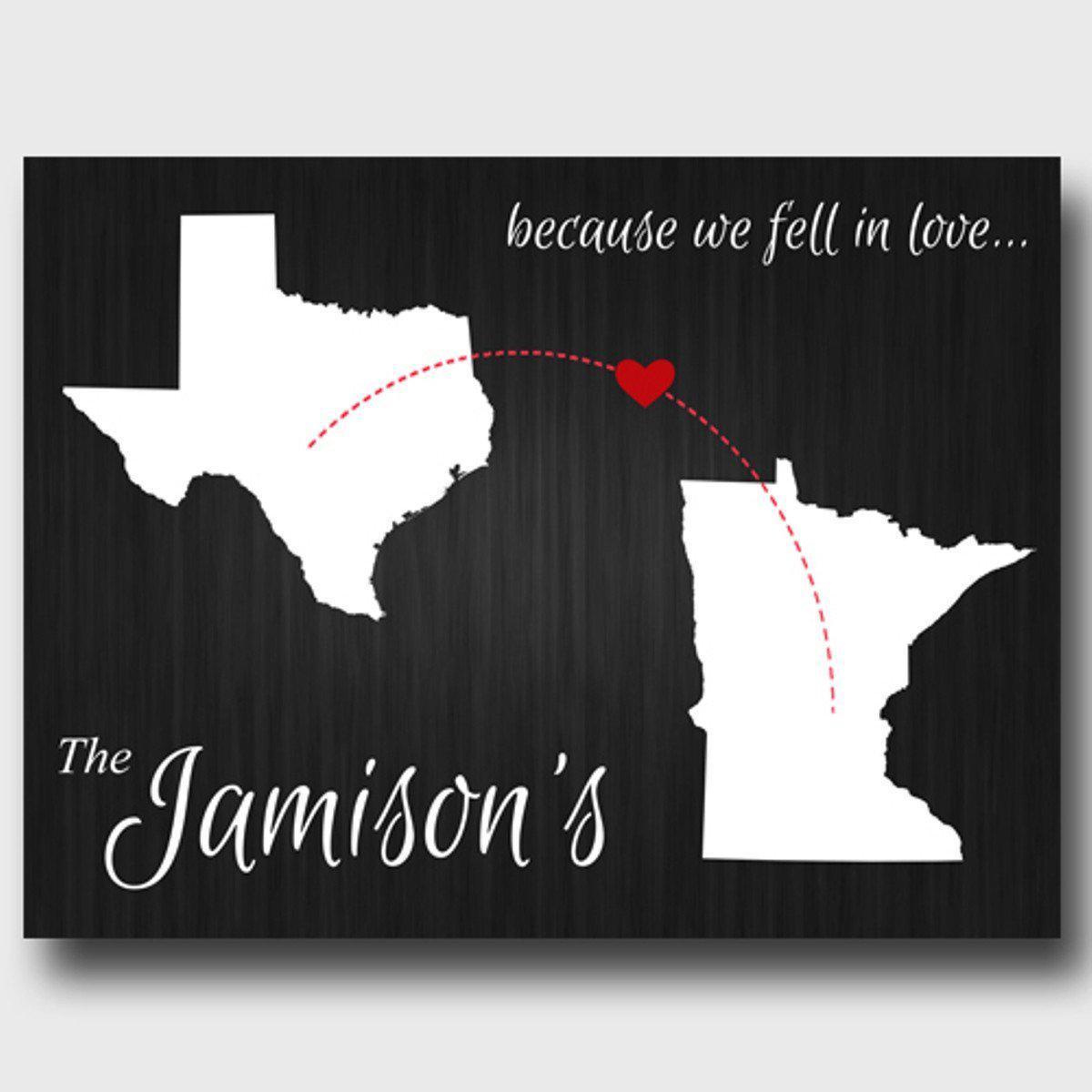 Personalized Because We Fell In Love State Canvas Sign