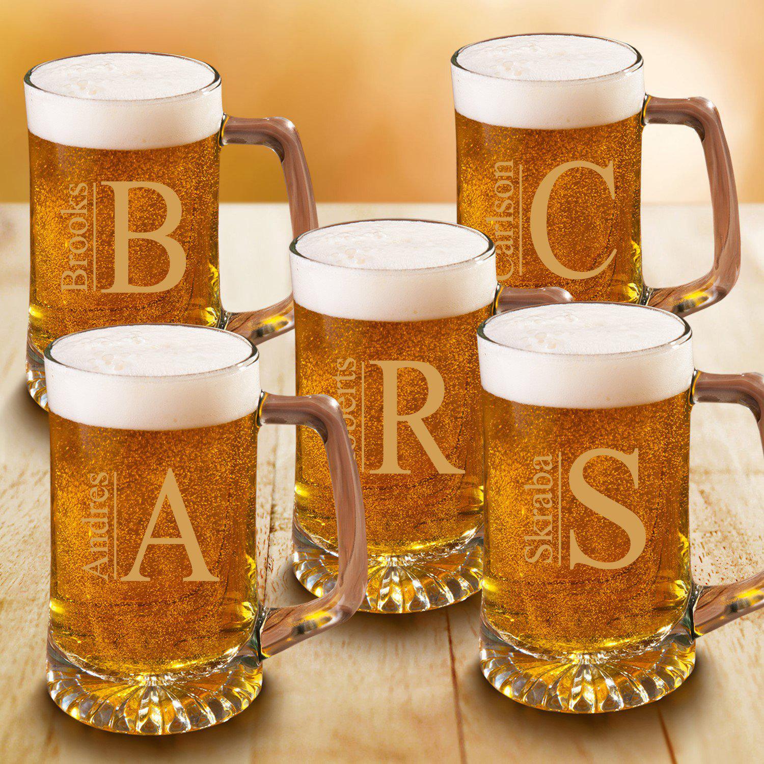 Personalized Beer Stein Set of 5 - 25 oz. Sports Mugs for Groomsmen