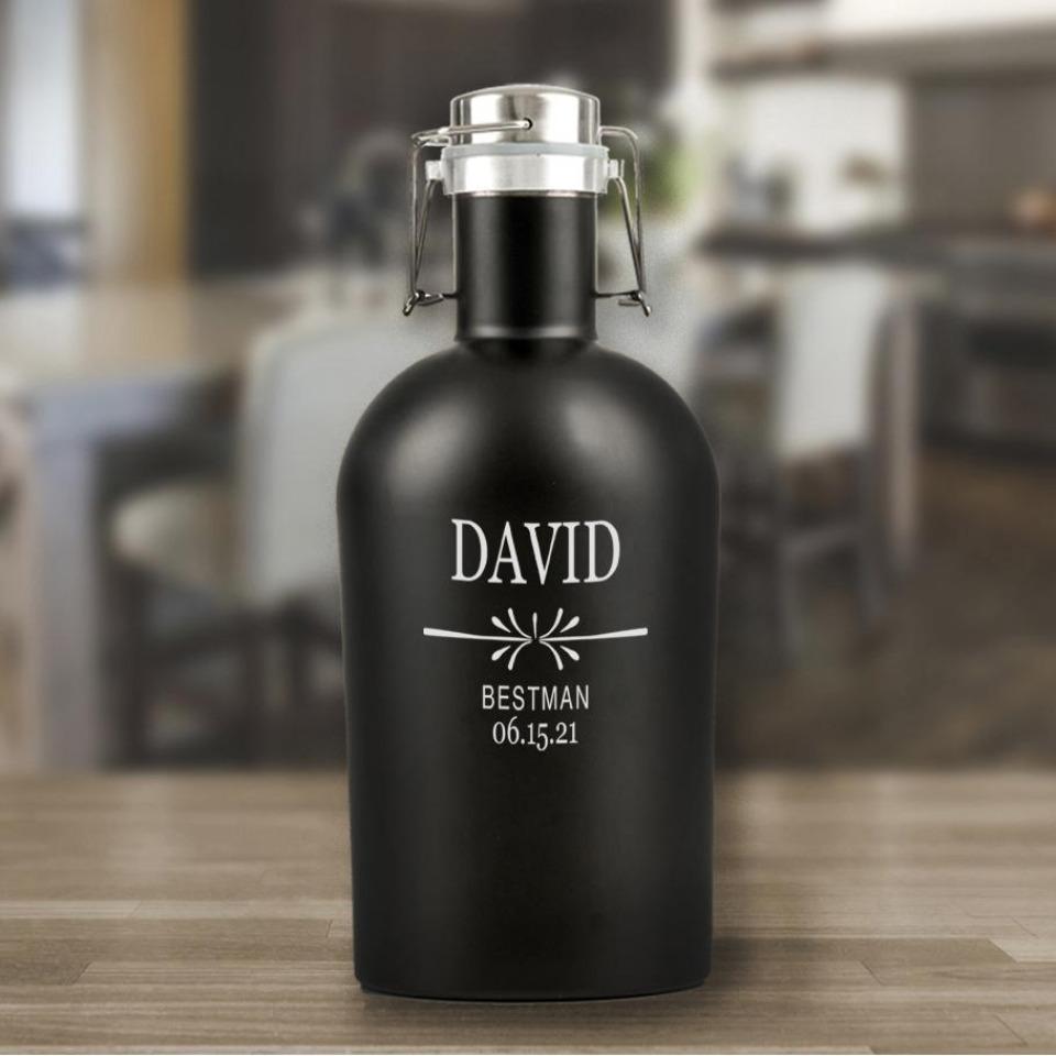 Personalized Bestman Matte Black Beer Growler - 64 oz.