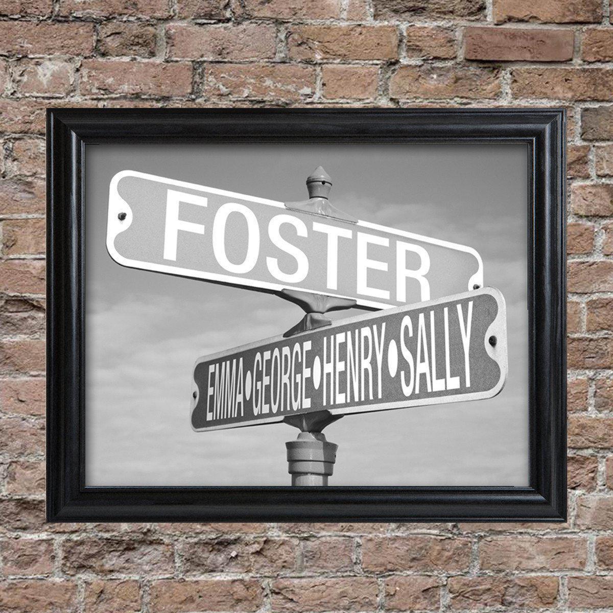 Personalized Black and White Street Sign - Framed