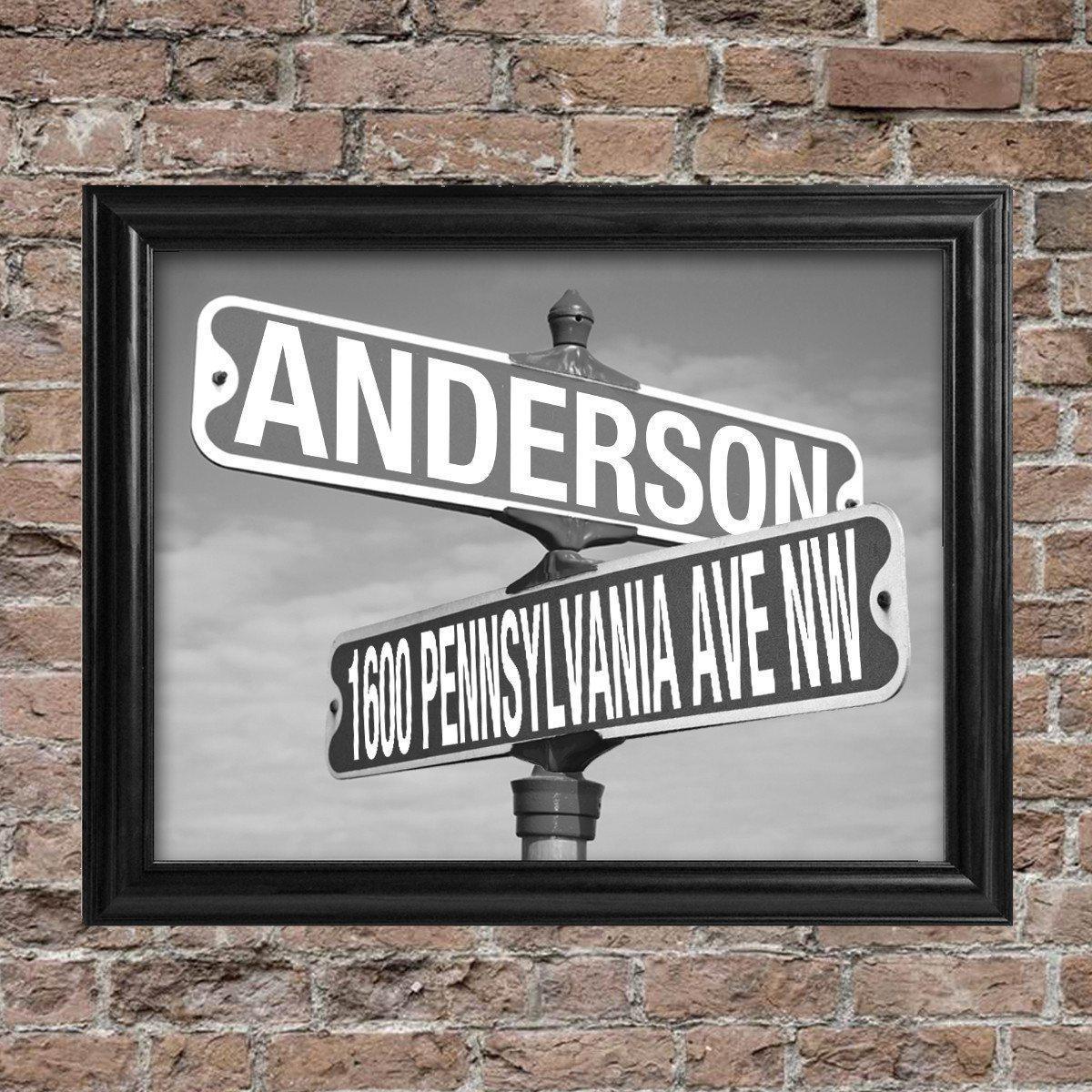 Personalized Black and White Street Sign - Framed