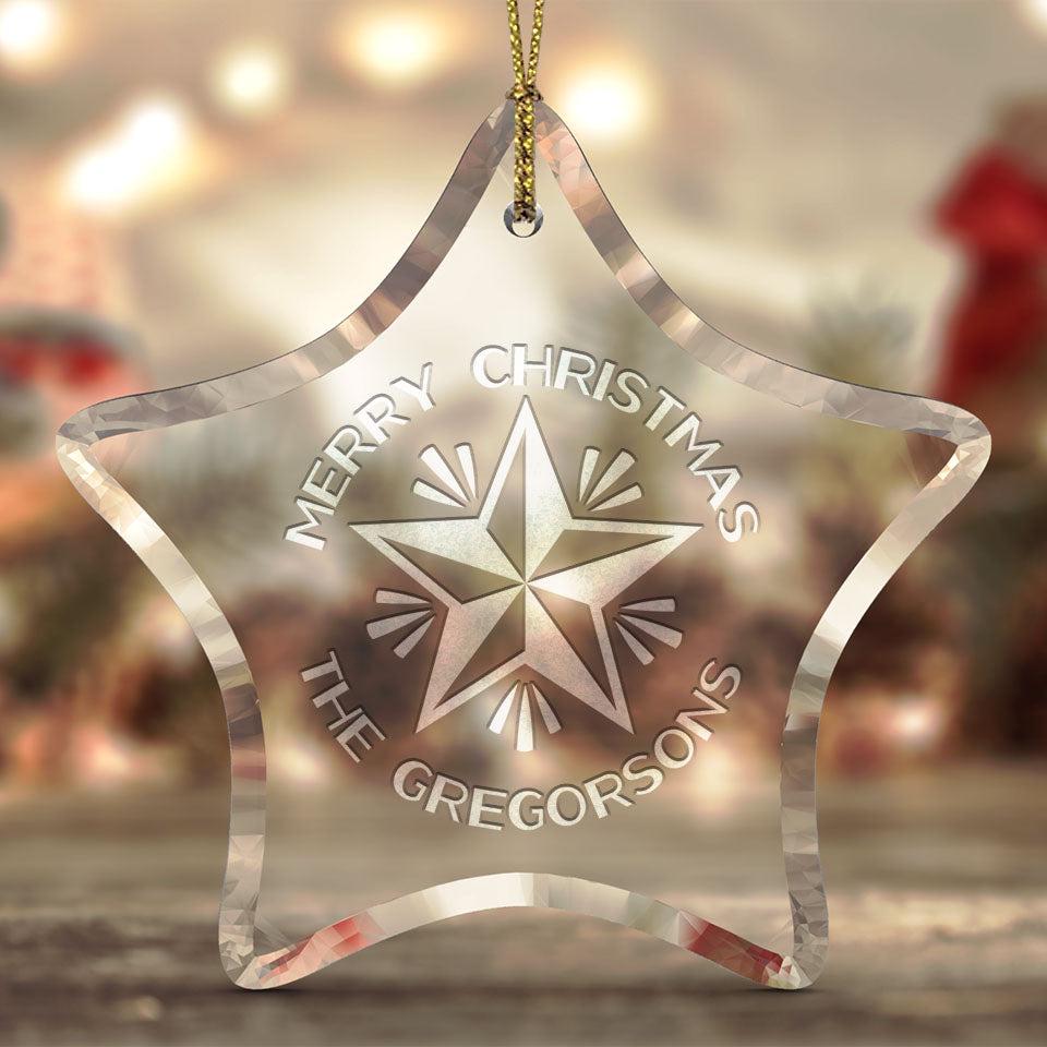 Personalized Christmas Beveled Glass Ornament - Star Shape