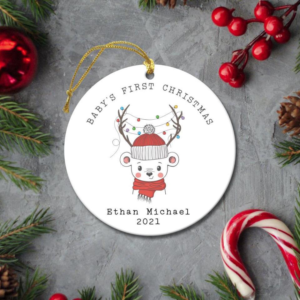 Personalized Christmas Round Ceramic Ornament